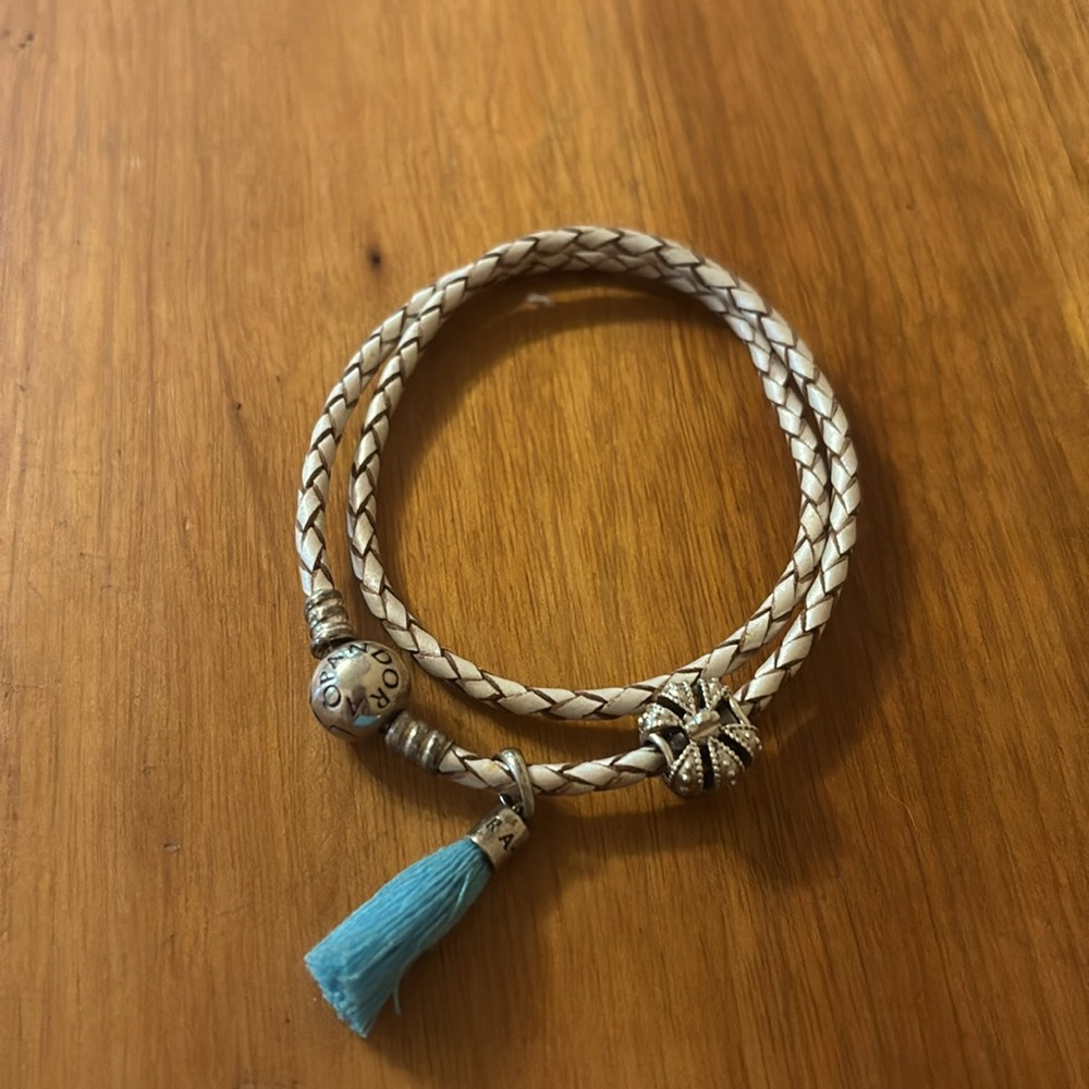 Pandora moments double white leather bracelet